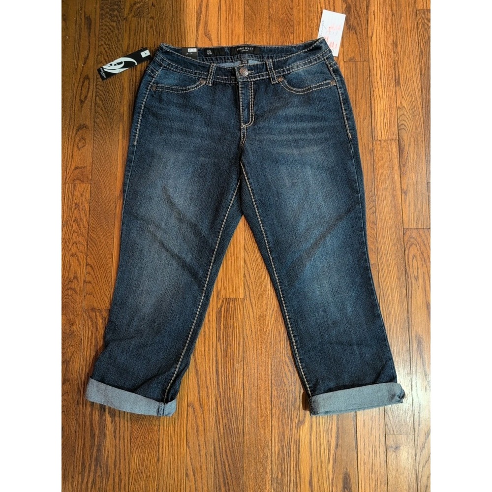 NWT Nine West Mid Rise Cuffed Capri Cropped Blue Denim Jeans Sz 6 / 28 Dark Wash
